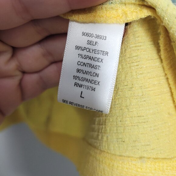 Live and Let Live yellow blue grunge boho art to wear 3/4 sleeve top size large - Picture 5 of 7